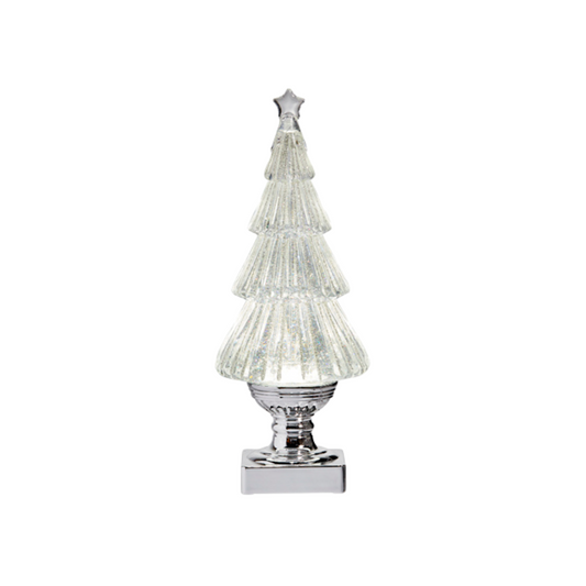 Lighted Flat Tree with Silver Swirling Glitter - 12.25"