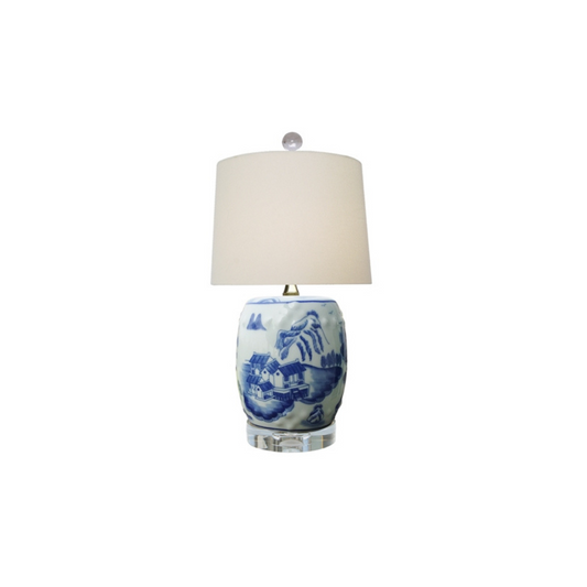 Blue & White Porcelain Canton Drum Lamp