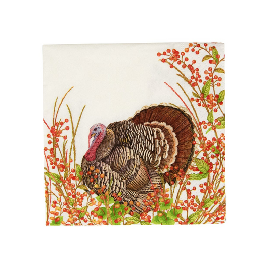 Caspari Turkey And Berries Cocktail Napkins
