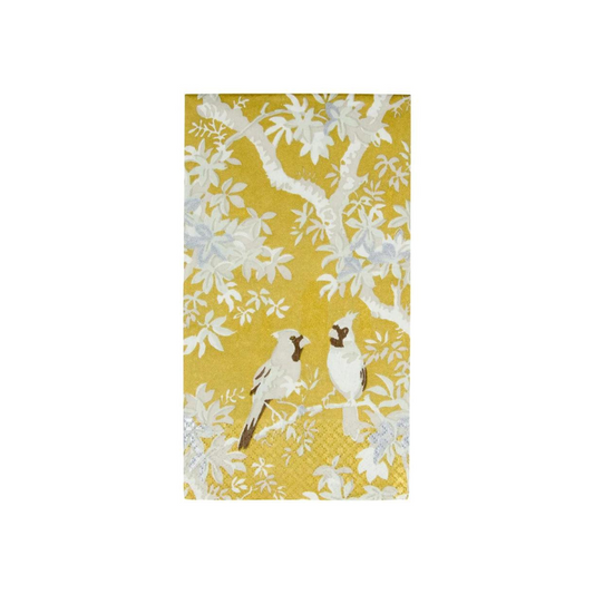 Caspari Scenic Songbirds Gold/Ivory Guest Towel Napkins