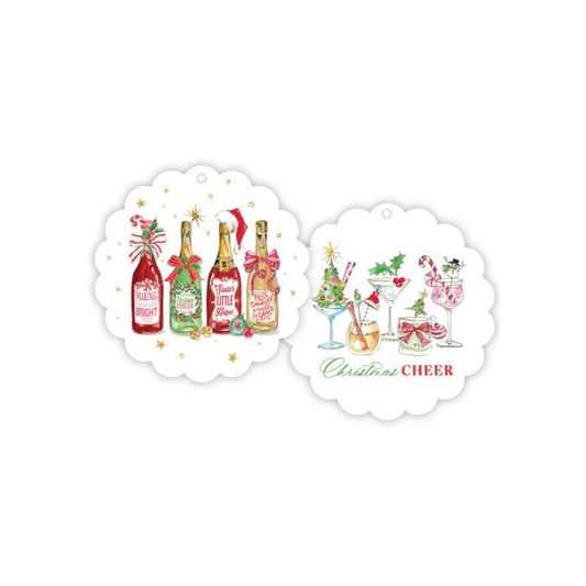 Christmas Wine Bottles Scalloped Gift Tags