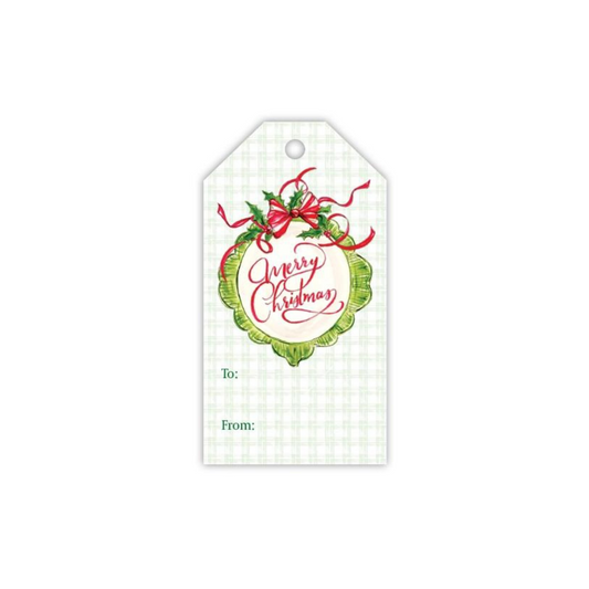 Merry Christmas Frame with Red Bow Gift Tags