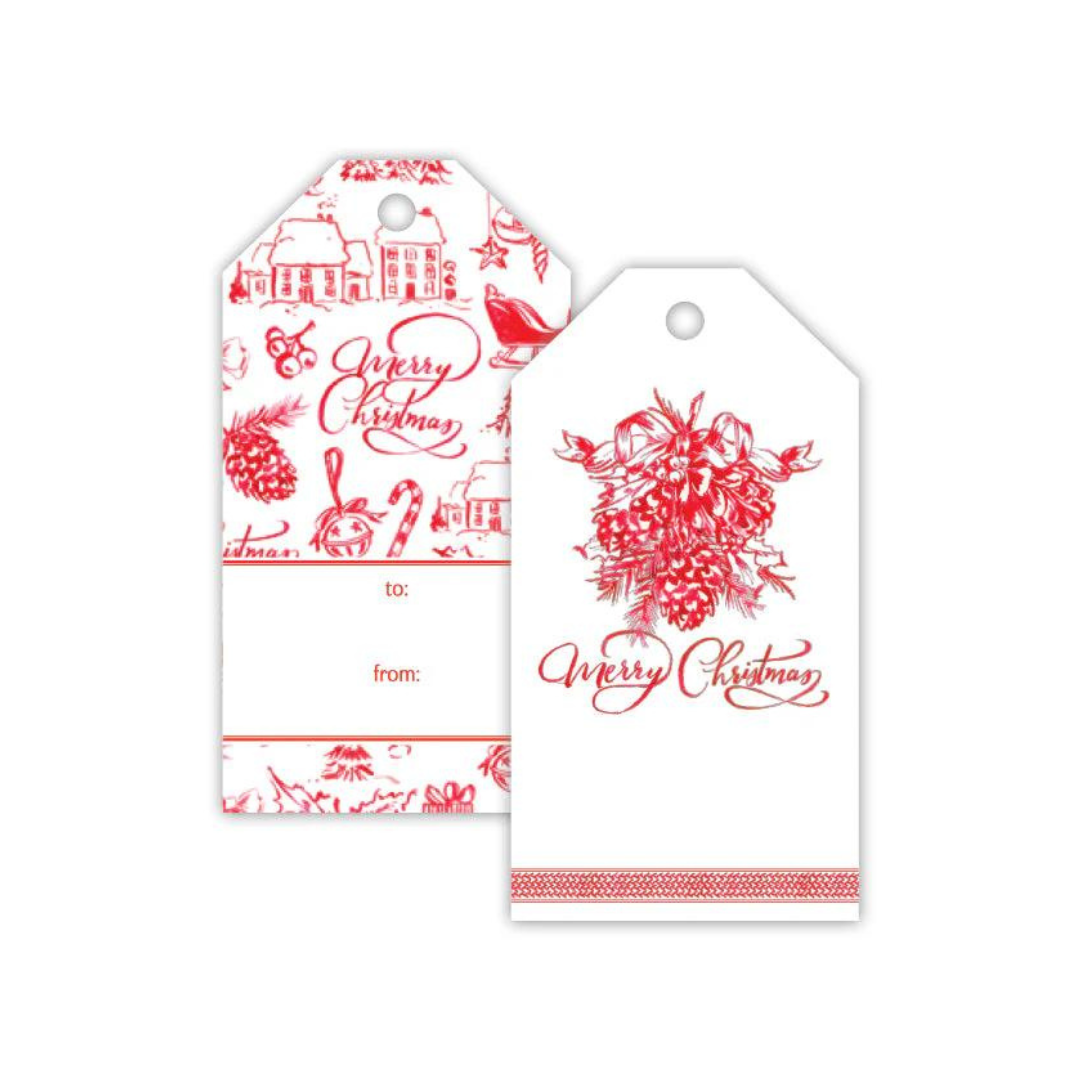 Red Christmas Toile Gift Tags