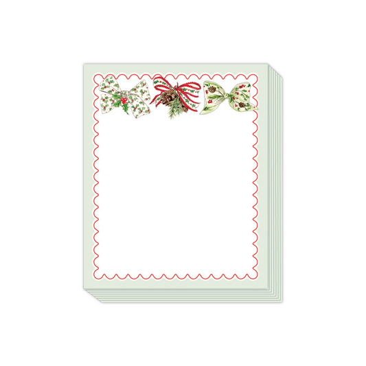 Red & Green Christmas Bows with Red Scallop Border Stack Pad