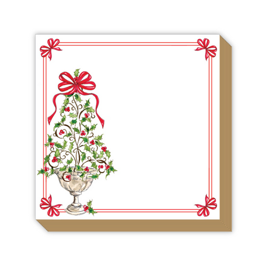 Holly Topiary with Red Bow Luxe Notepad