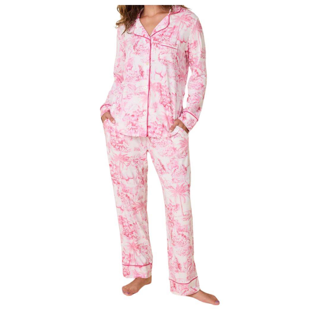 Palm Grove Toile Pima Knit Long-Sleeved Pajama