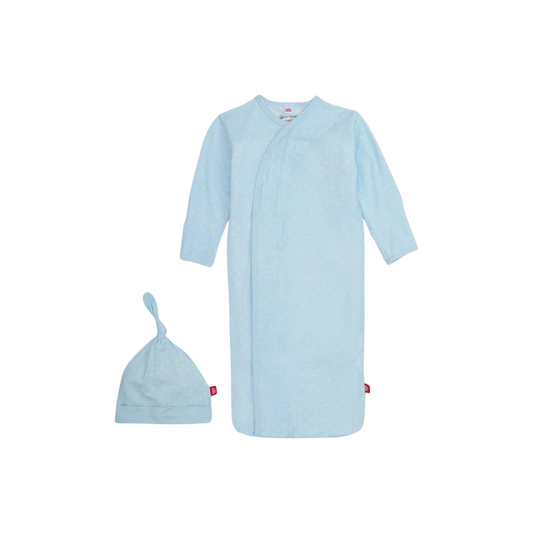 Pin Dot Blue Modal Magnetic Cozy Sleeper Gown + Hat Set