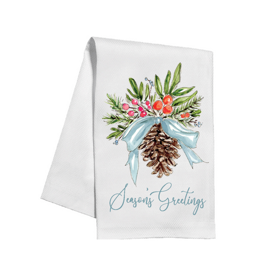 Seasons Greetings Christmas Citrus Pine Cone Kitchen Towel