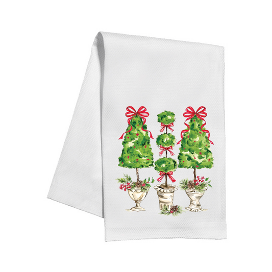 Christmas Topiaries with Red Bows Kitchen Towel