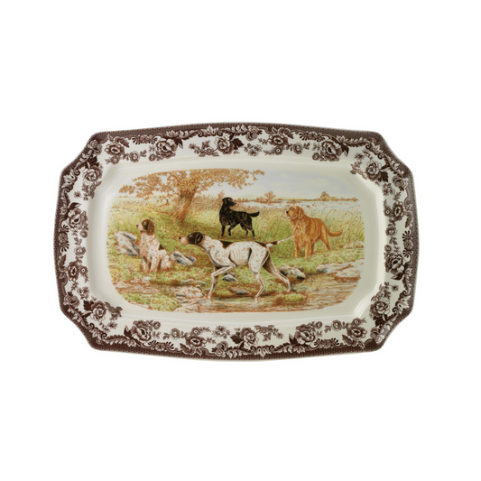 Spode Woodland Dogs Rectangle Platter 17.5" All Dogs