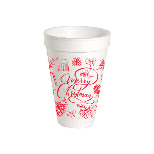 Red Merry Christmas Toile Styrofoam Cup