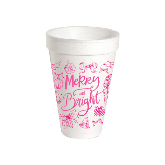 Pink Merry & Bright Toile Styrofoam Cups