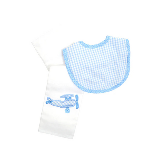 Blue Plane Medium Bib & Burp Box Set