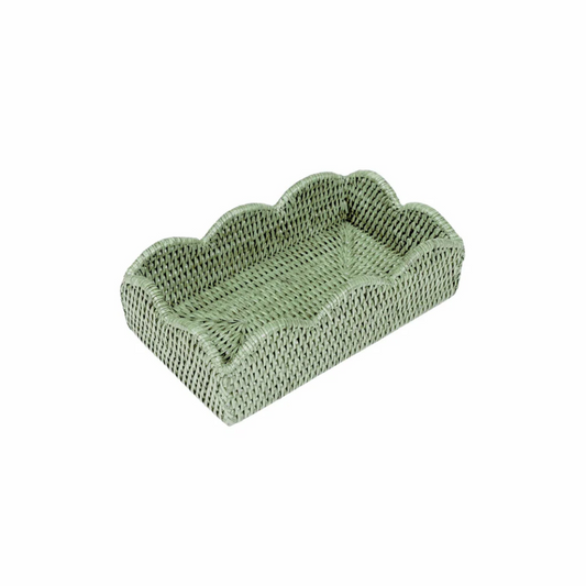 Caspari Green Rattan Scallop Napkin Holder