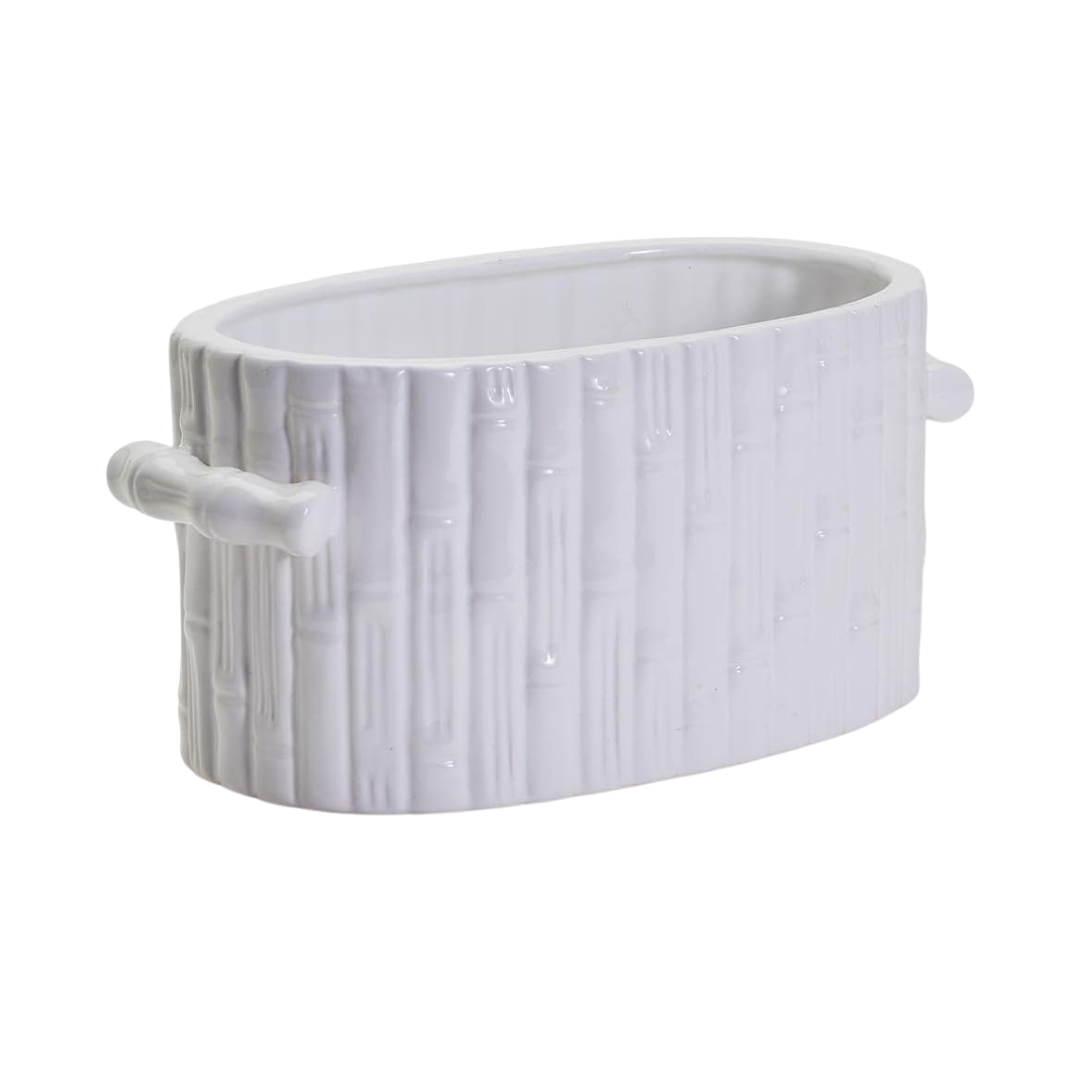 Faux Bamboo Oval Centerpiece / Cachepot with Handles