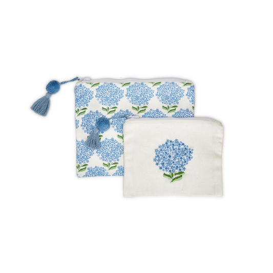 Hydrangea Multipurpose Pouch with Lining and Pom Pom Zipper Pull