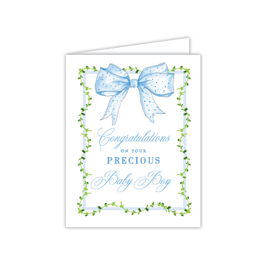 Congratulations on Your Precious Baby Boy Blue Bow Greeting Card