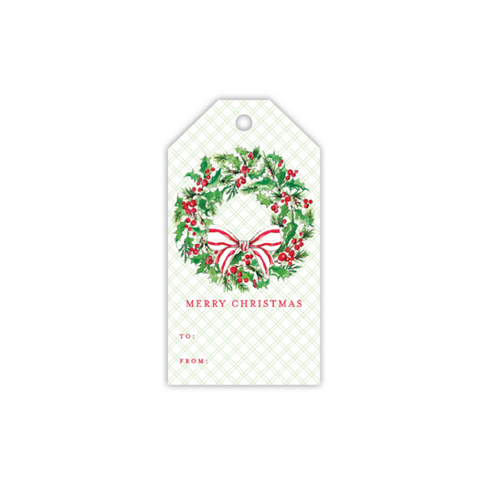 Gift Tag - Merry Christmas Holly Wreath with Bow
