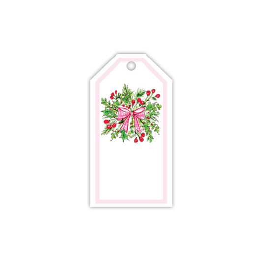 Gift Tag - Pink Bow and Holly Berries