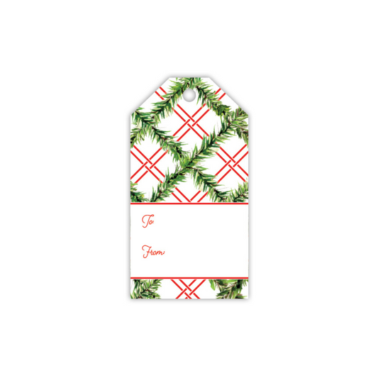 Gift Tag - Red Plaid with Green Garland