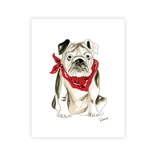 Hand-Painted Bulldog with Red Bandana