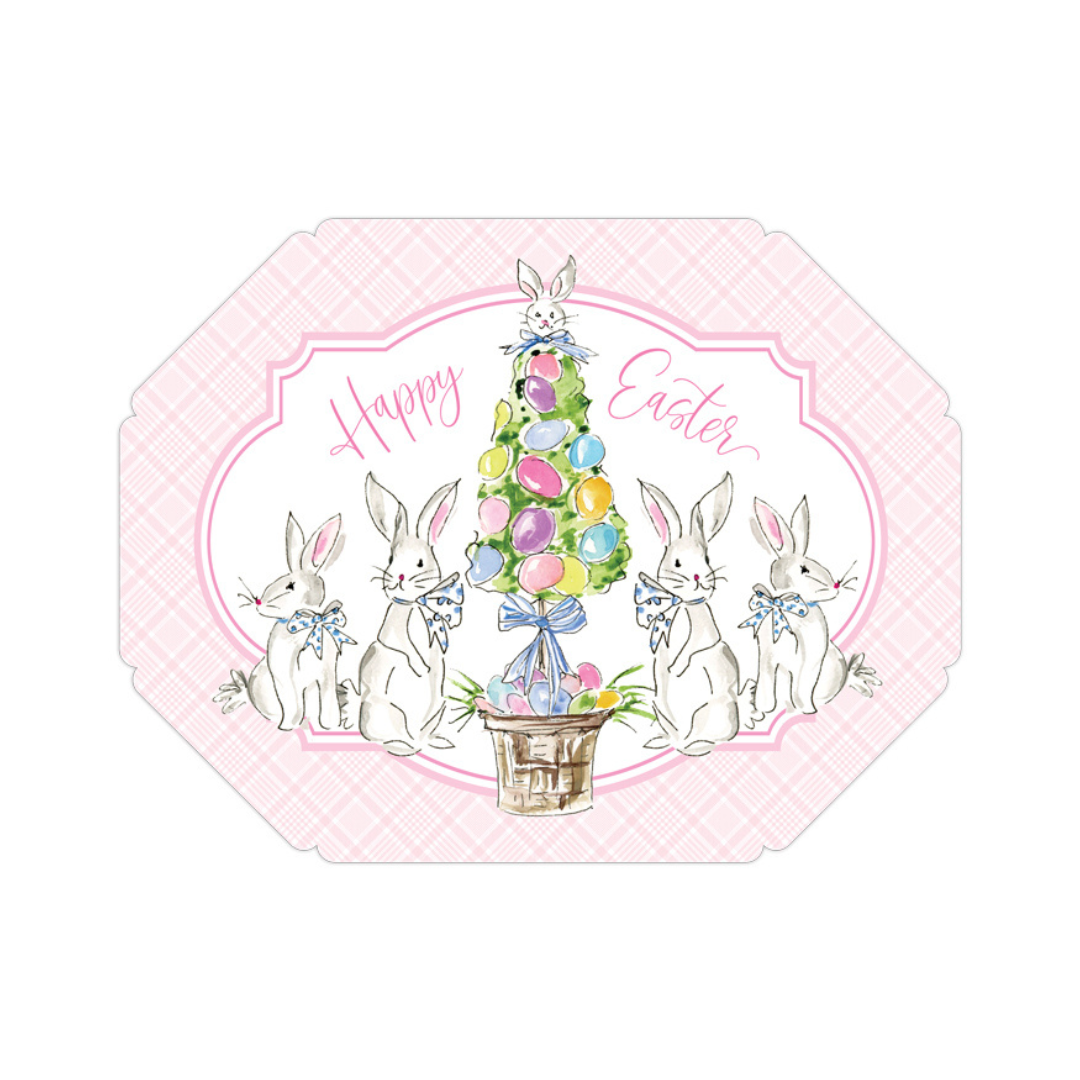 Hand-Painted Happy Easter Bunnies with Egg Topiary Posh Die Cut Placemat