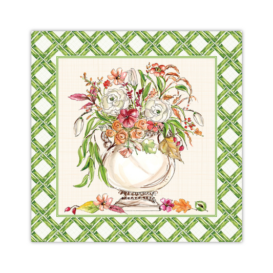 Handpainted Fall Floral Arrangement with Green Bamboo Border Square Placemat
