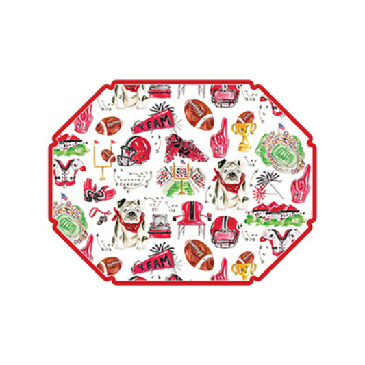 Handpainted Red & Black Bulldog Football Icons Posh Die-Cut Placemat