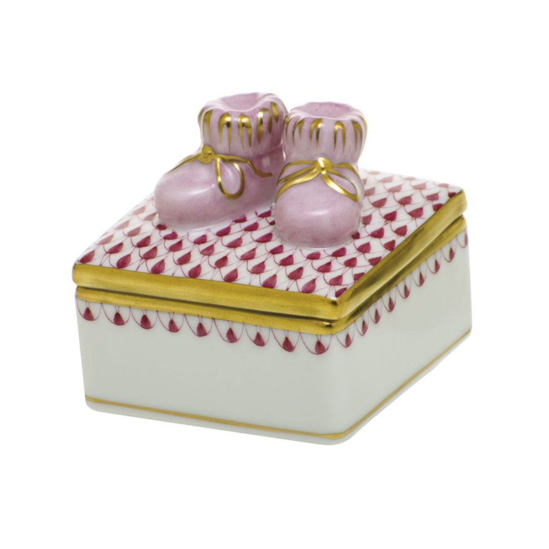 Herend Baby Bootie Box - Raspberry
