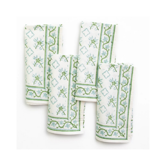 Pomegranate India Hicks Home Cuban Flower Palladian Blue & Soft Sage Napkin | Set of 4