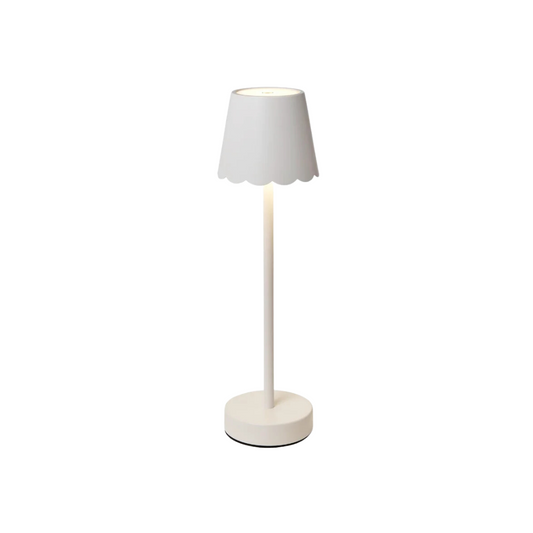 White Scalloped LED Cordless Table Lamp