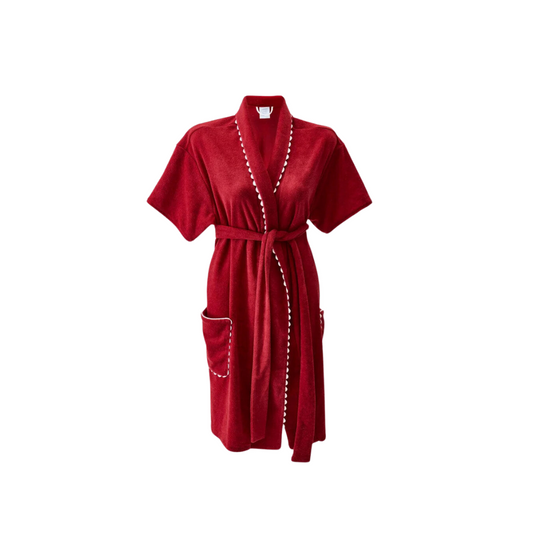 Weezie Short Scalloped Lightweight Robe - Red Rick Rack