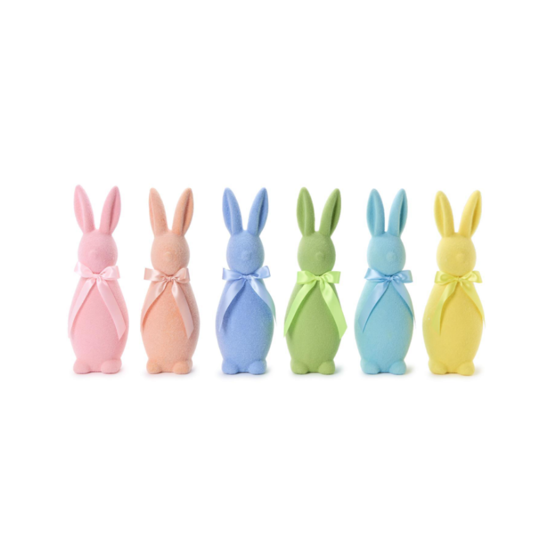 Bunny Bunch Flocked Easter Bunnies with Bow - Six Colors