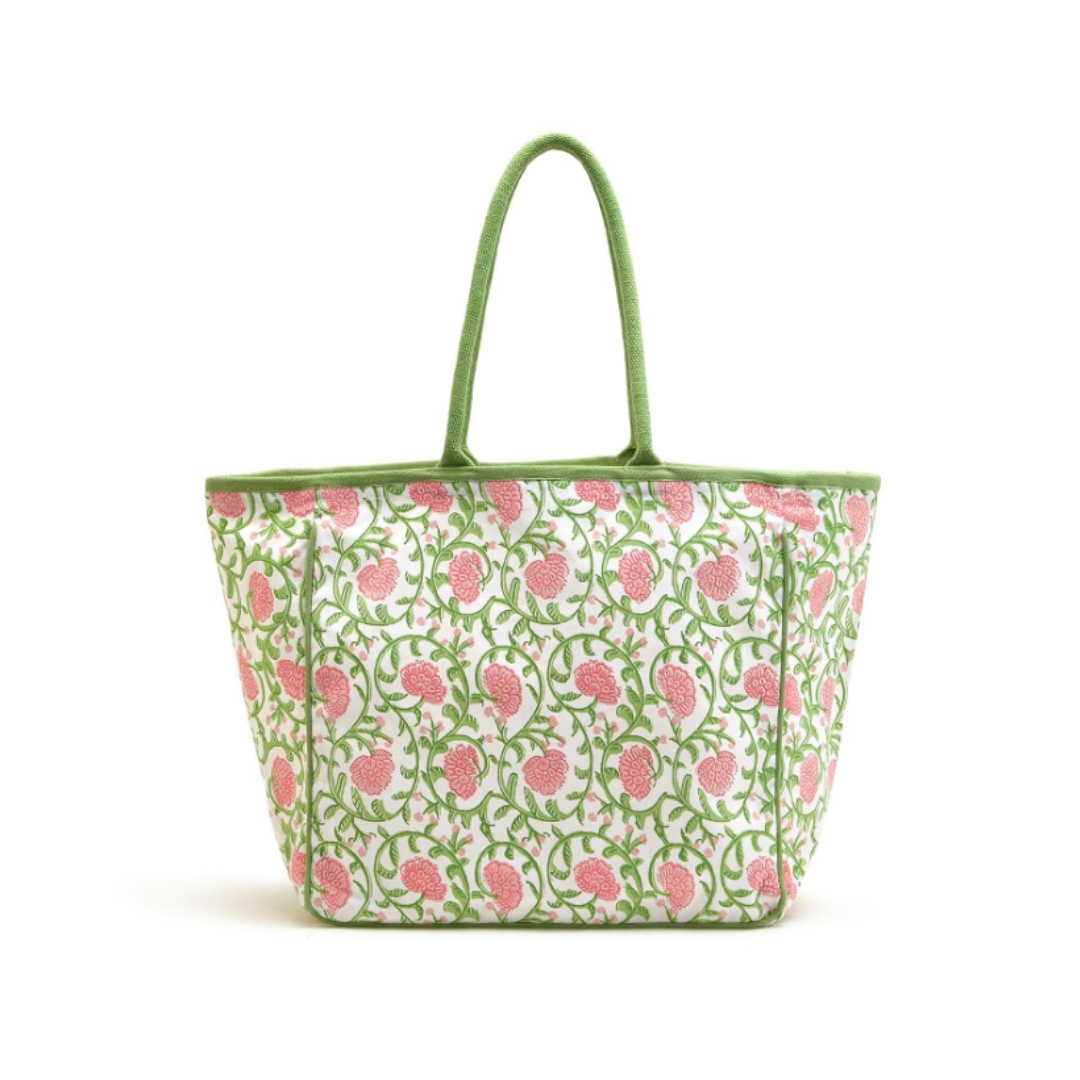 Floral Block Printed Tote Bag Assorted 3 Patterns - Cotton Canvas