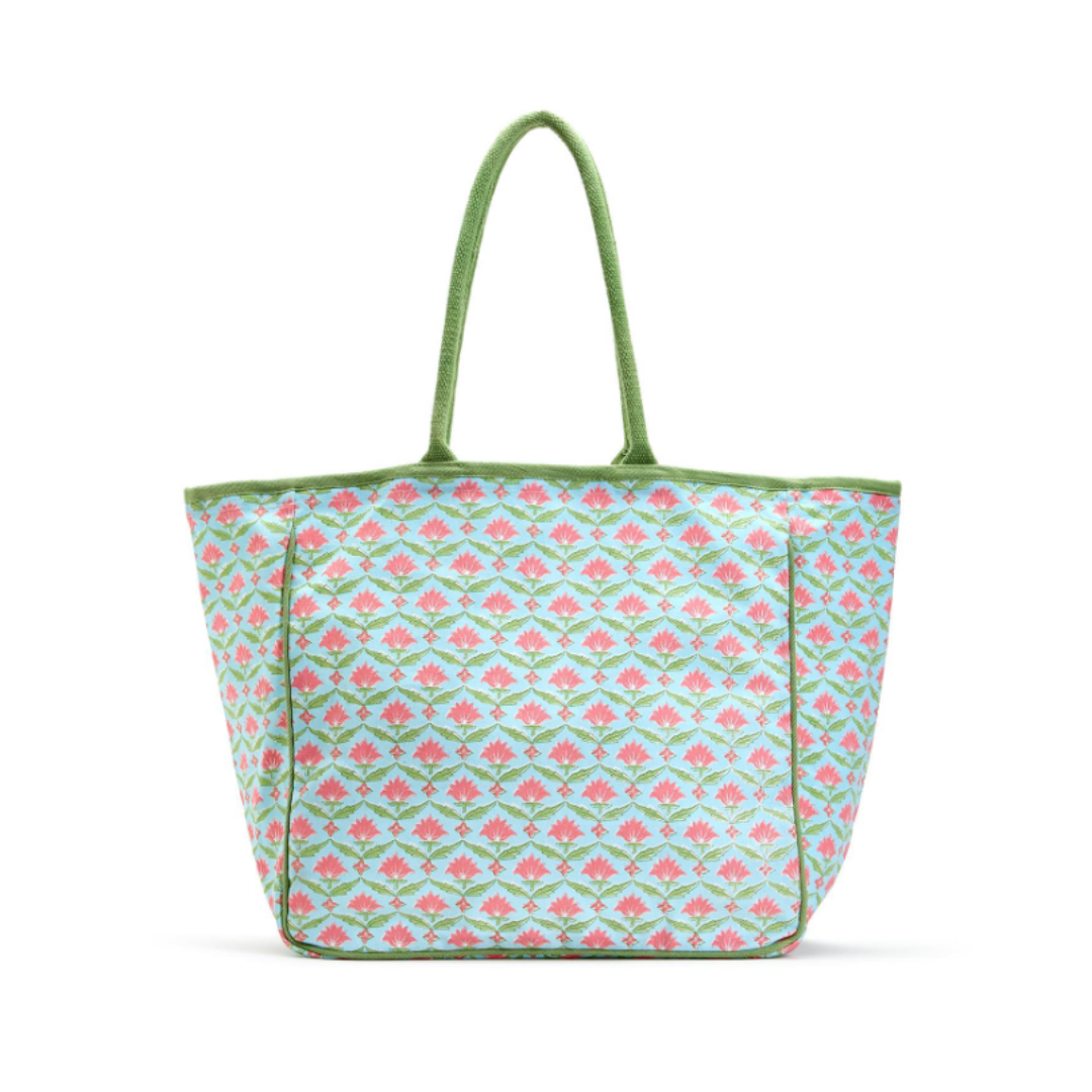 Floral Block Printed Tote Bag Assorted 3 Patterns - Cotton Canvas