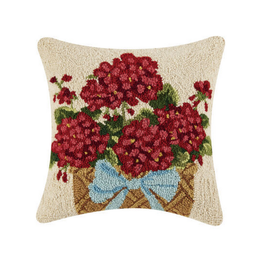 Red Geranium Floral Basket Hook Pillow