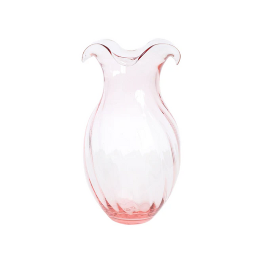 Vietri Hibiscus Glass Pink Vertical Fluted Small Vase