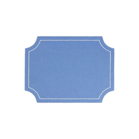Vietri Cornflower Blue Tessuti Rectangular Placemats with White Stitching