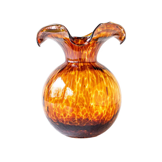 Vietri Hibiscus Glass Brown Tortoiseshell Medium Fluted Vase