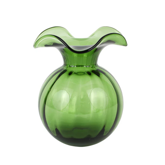Vietri Hibiscus Glass Dark Green Medium Fluted Vase