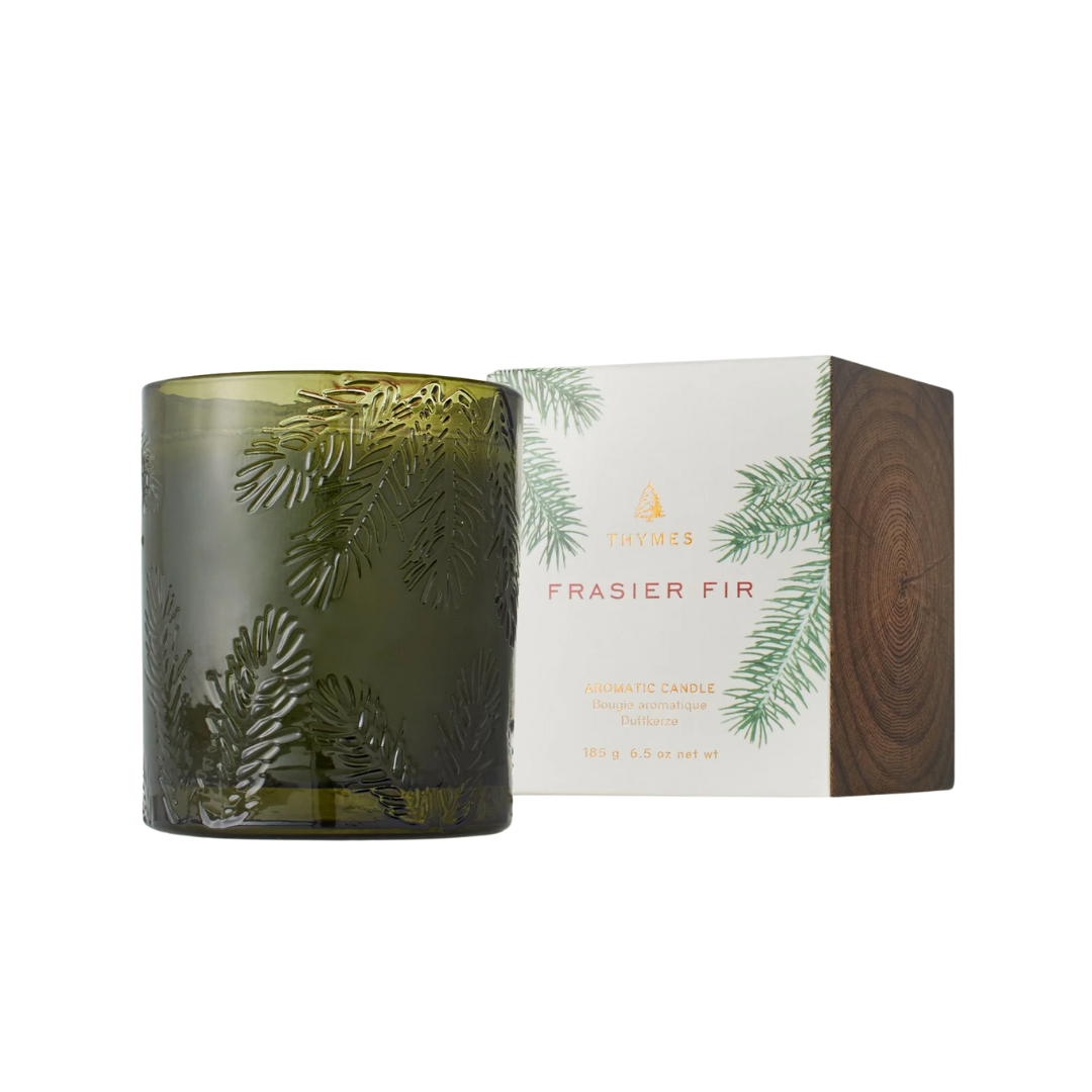 Thymes Frasier Fir Poured Candle, Molded Green Glass