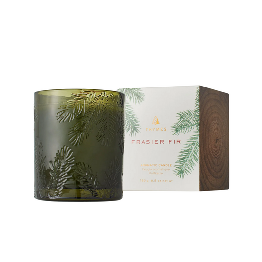 Thymes Frasier Fir Poured Candle, Molded Green Glass