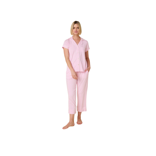 Heritage Stripe Pima Knit Capri Set - Pink