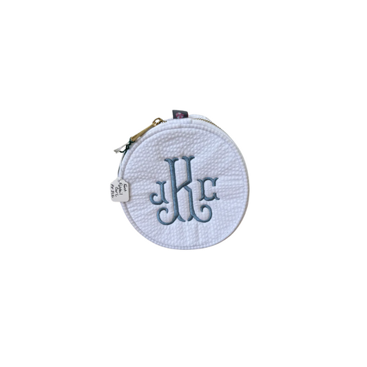 Initial Creations Monogrammed White Seersucker Jewelry Round