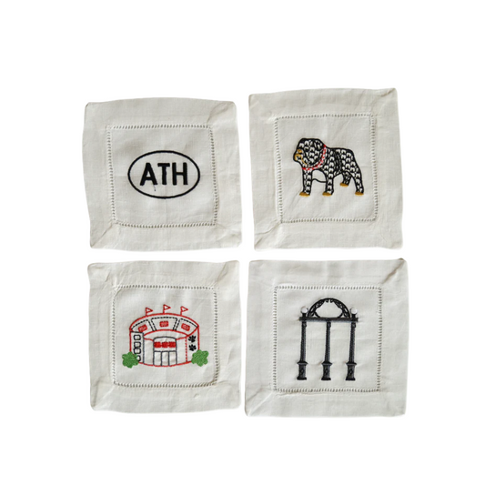 Initial Creations Set of 4 UGA Linen Cocktail Napkins