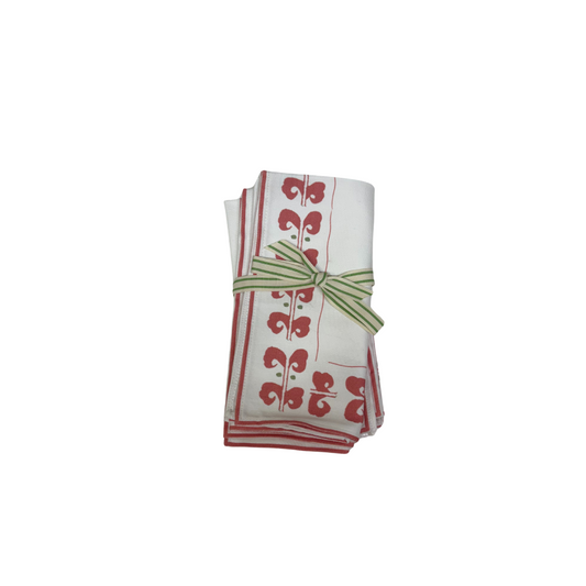 Coral Suzani Stripe Napkins with Stitched Hem Set of 4- 18"
