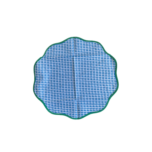 Blue Suzani Stripe Placemat with Scalloped Edge