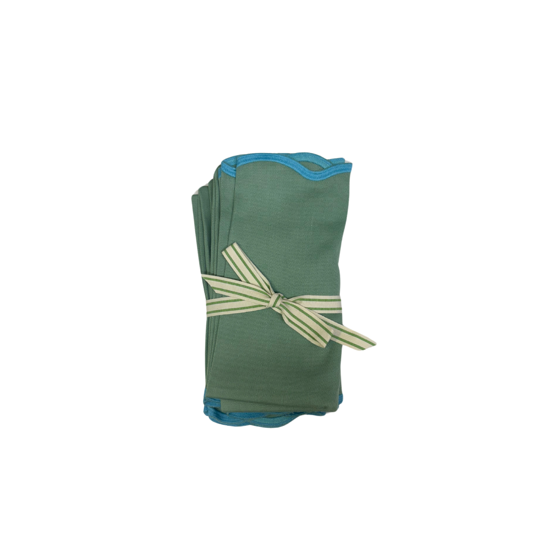 Scallop Edge Embroidery Solid Napkins- Green-18"