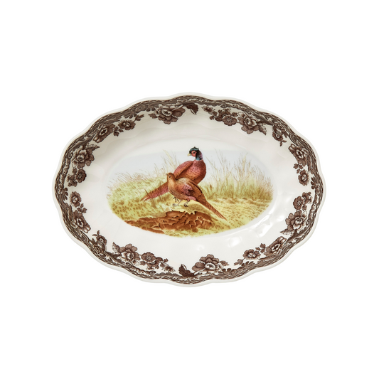 Spode Woodland Pheasant Oval Fluted Dish