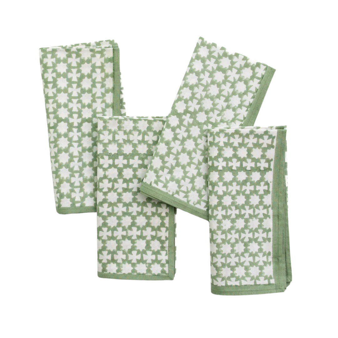 Pomegranate India Hicks Home Cuban Cross Soft Sage Napkin | Set of 4